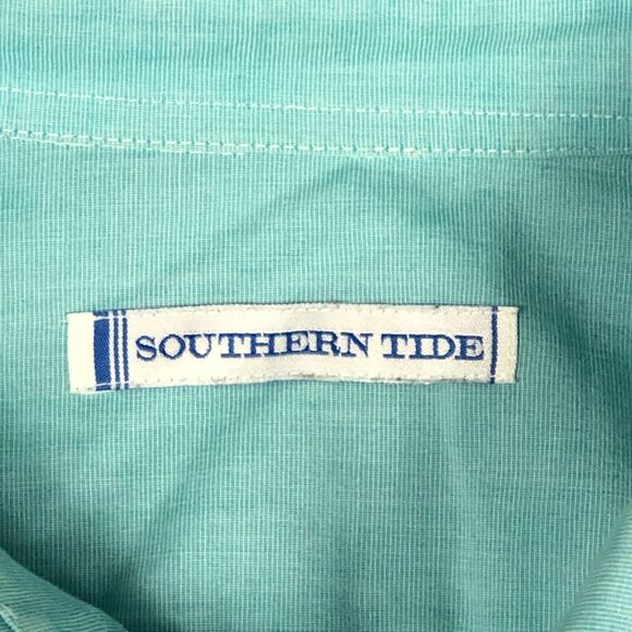 Southern Tide Mens Button Down Shirt Medium Teal Green Long Sleeve Pocket Cotton - Picture 2 of 16
